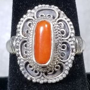 Native American coral and silver ring adjustable